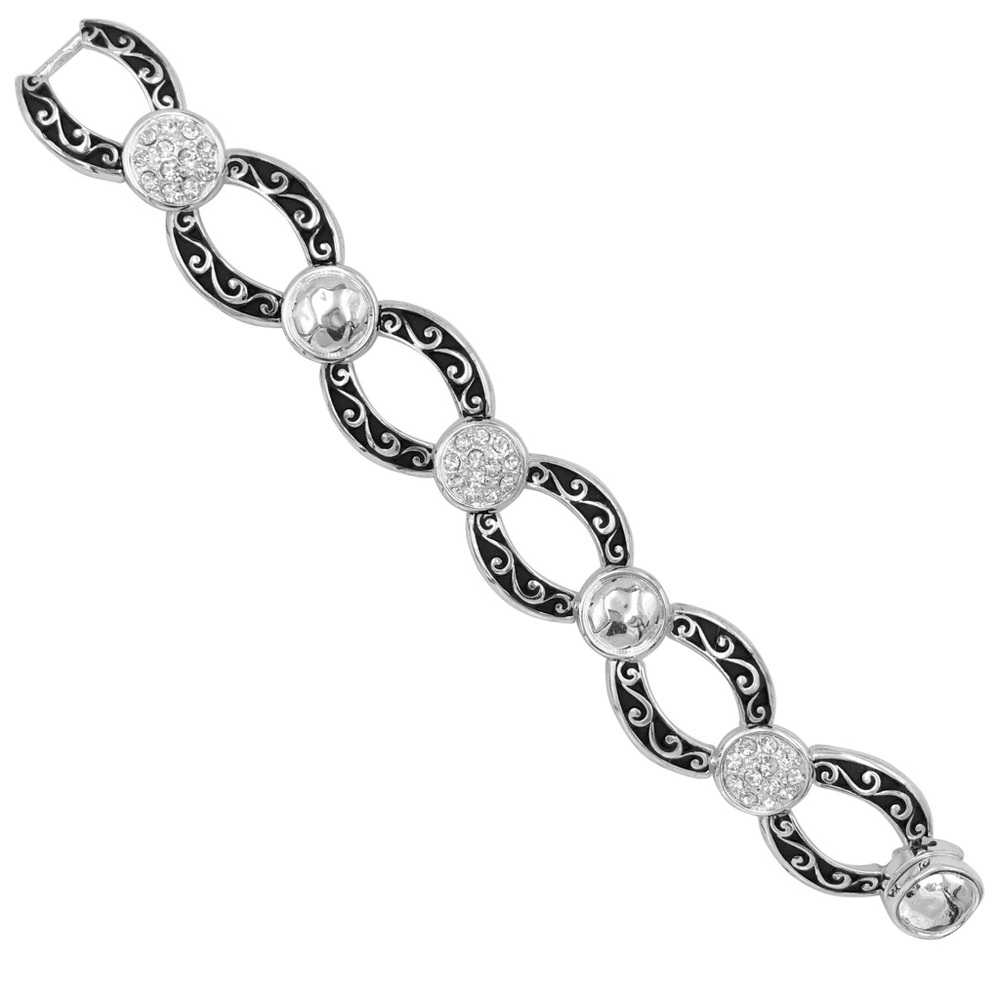Designer Inspired Black Swirl Silver Tone Magnetic Clasp Bracelet